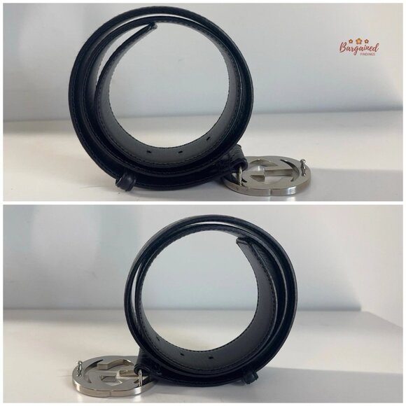 Authentic Gucci Guccissima Leather Silver Interlocking G Buckle Belt 80/32 - Picture 10 of 14